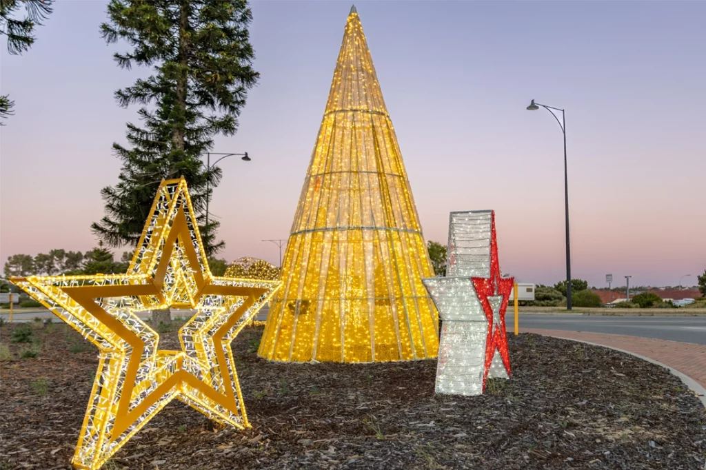 Australian Christmas, Christmas Decorations, Christmas Star, Local Council Christmas Displays, Large Christmas Trees, Commercial Christmas tree